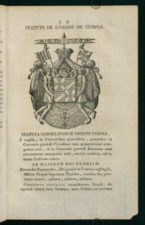 Statuts de L´Ordre du temple. Caput I. - XV.