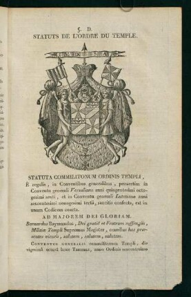 Statuts de L´Ordre du temple. Caput I. - XV.