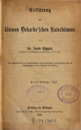 Erklärung des kleinen Deharbe'schen Katechismus