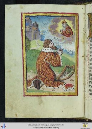 [67v] Miniatur: König David kniet vor Gottvater.