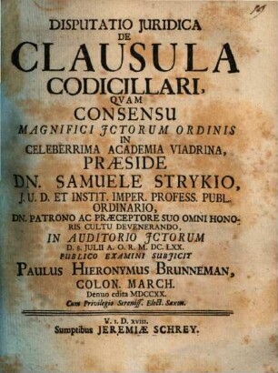 Disp. iur. de clausula codicillari
