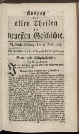 VI. Nachl. Coburg, den 11. Febr. 1758.