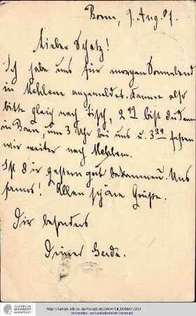 Postkarte vom 09.08.1907