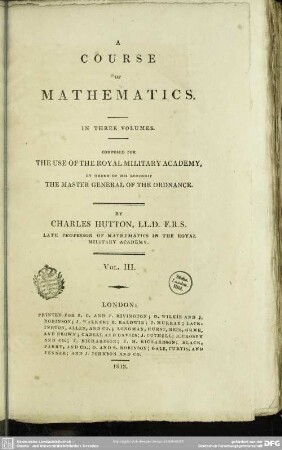 3: A Course Of Mathematics : In Three Volumes; Composed For The Use Of The Royal Military Academy, ...