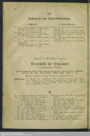 Zweite Abtheilung. Einwohnerverzeichnis : Zweite Abtheilung. Verzeichniß der Einwohner