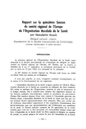 545-551, Rapport sur la quinzième Session du comité régional de l'Europe de l'Organisation Mondiale de la Santé