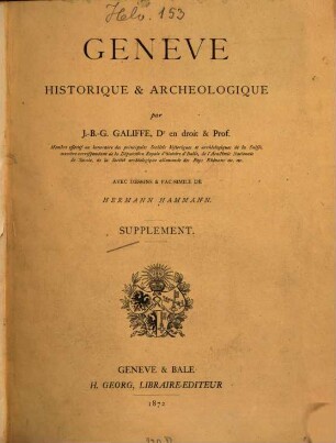 Genève : historique & archeologique. [2], Supplément