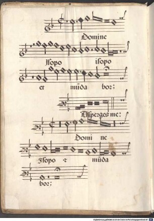 7 Sacred songs - BSB Mus.ms. 42 : [stuck label on front binding, inside:] Missae ferial[is] Mat: le Ma[istre] // Dominicalis, H. Finck // 2 i. modi Mathi. le Maistre // Pis ne me peult, Tho: Crec[quillon]: // et altre messae.