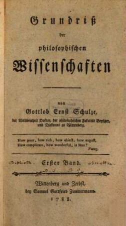 Grundriß der philosophischen Wissenschaften, Erster Band