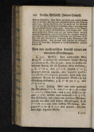 Von den quadratischen sowohl reinen als unreinen Gleichungen.