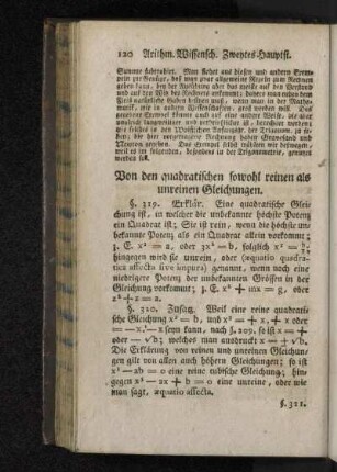 Von den quadratischen sowohl reinen als unreinen Gleichungen.