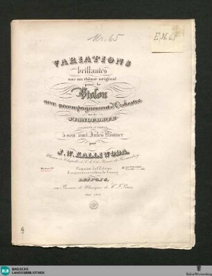 Variations brillantes sur un thème original pour le violon : avec accompagnement d'orchestre ou de pianoforte; oeuvre 73