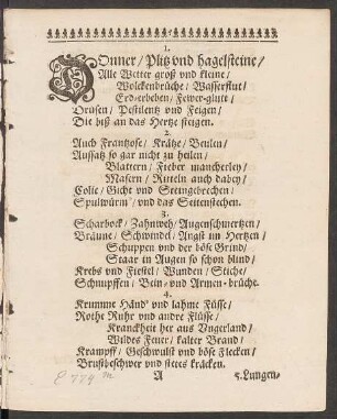 Donner/ Plitz vnd Hagelsteine/ || Alle Wetter groß vnd kleine/ ||
