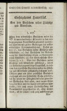 Sechszehntes Hauptstück. Von dem Verfahren wider Flüchtige und Abwesende.