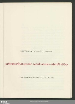 Arbeiterfestspiele Karl-Marx-Stadt 1960 : acht farbige Gemäldewiedergaben