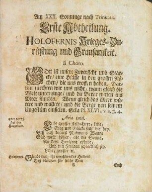 Erste Abtheilung. Holofernis Krieges-Zurüstung und Grausamkeit
