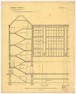 Warenhaus Wertheim, Leipziger Straße, Berlin 2. Bauabschnitt: Querschnitt hinteres Treppenhaus, 1:50