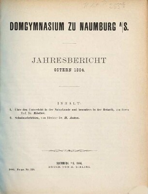 Jahres-Bericht : Ostern .... 1883/84