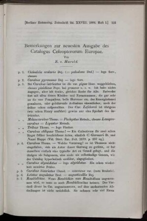 Bemerkungen zur neuesten Ausgabe des Catalogus Coleopterorum Europae.