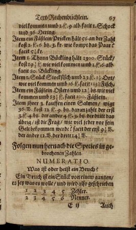 Folgen nun hernach die Species in gebrochenen Zahlen.
