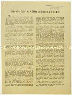 Flugblatt des Tannenbergbundes gegen die christliche Religion und über das Werk "Deutscher Gottglaube" von Mathilde Ludendorff