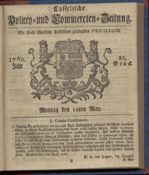 20. Stueck, Montag den 12ten May 1760