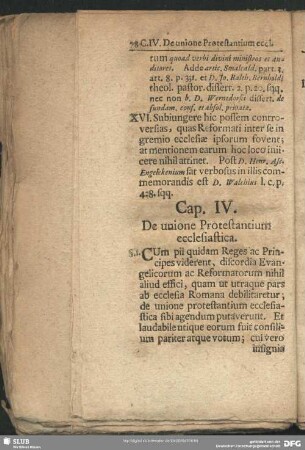 Cap. IV. De unione Protestantium ecclesiatica