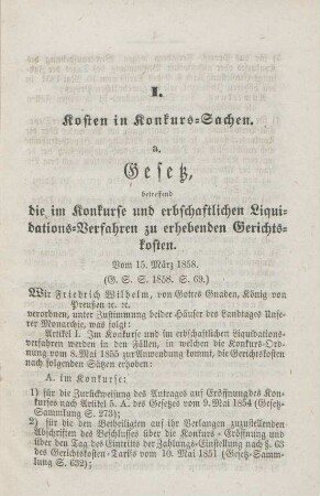 I. Kosten in Konkurs-Sachen.