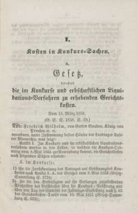 I. Kosten in Konkurs-Sachen.