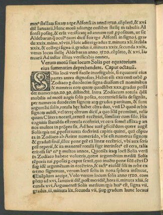 Verum motum sive locum Solis per equatorium eius summatim deprehendere. Caput octavum.