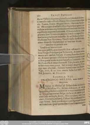 Epistola XLI. Francisco Melzio, nunc Comiti Mazentae.