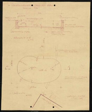 Garten Alexander Haller, Schwenningen: Schwimmbecken Grundriss 1:50, Schnitt 1:50 (Zeichnung des Architekten Heinichen)