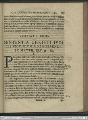 Observatio LXXVIII. De Sententia Christi Iudicis Secundum Fidem Ferenda, Ex. Matth. XXV. 31 -- fin.