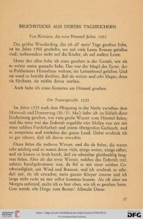 Bruchstücke aus Dürers Tagebüchern