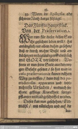 Das Fünffte Hauptstück. Von der Praeservation