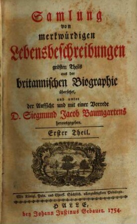 Samlung von merkwürdigen Lebensbeschreibungen, 1