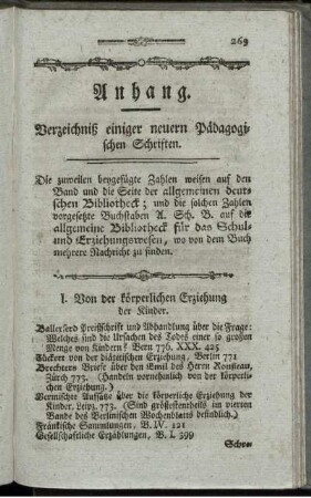 Verzeichniß einiger neuern Pädagogischen Schriften