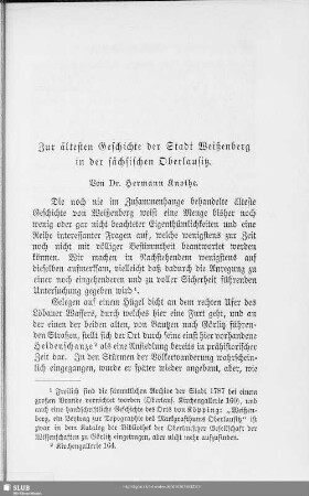 Zur ältesten Geschichte der Stadt Weißenberg in der sächsischen Oberlausitz