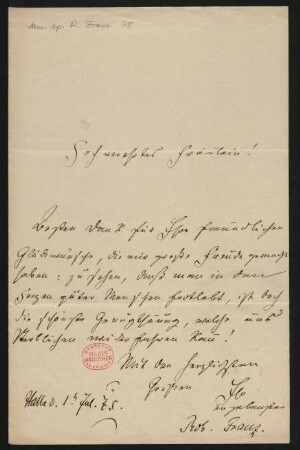 Brief an La Mara : 01.07.1875