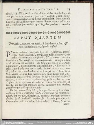 Caput Quartum. Principia, quorum ope Articuli Fundamentales, & non-Fundamentales, dignosci possunt