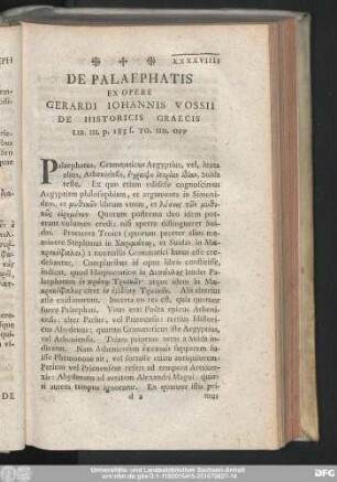 De Palaephatis Ex Opere Gerardi Iohannis Vossii De Historicis Graecis Lib. III. p. 183 f. To. IIII. Opp