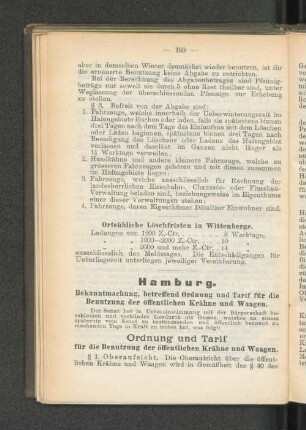 Bekanntmachung, betreffend Ordnung und Tarif für die Benutzung der öffentlichen Krähne und Waagen.