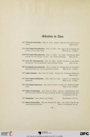 Arbeiten in Zinn (Nr. 302-340)