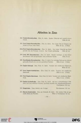 Arbeiten in Zinn (Nr. 302-340)
