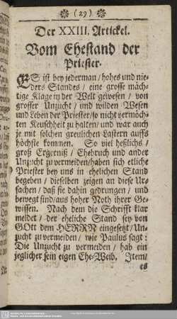 Der XXIII. Artickel. Vom Ehestand der Priester