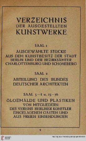 Verzeichnis der ausgestellten Kunstwerke