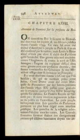 Chapitre LXVII. Attentat de Damiens sur la personne du Roi.