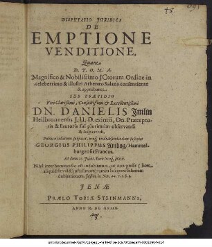 Disputatio Iuridica De Emptione Venditione