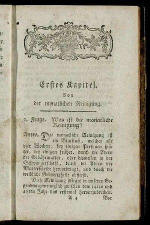 Erstes Kapitel. Von der monatlichen Reinigung.