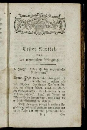 Erstes Kapitel. Von der monatlichen Reinigung.